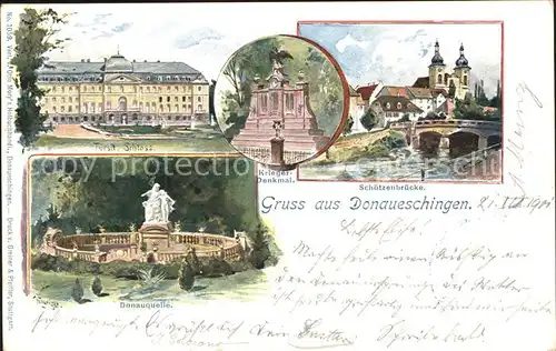 Donaueschingen Donauquelle Schloss Kriegerdenkmal  / Donaueschingen /Schwarzwald-Baar-Kreis LKR