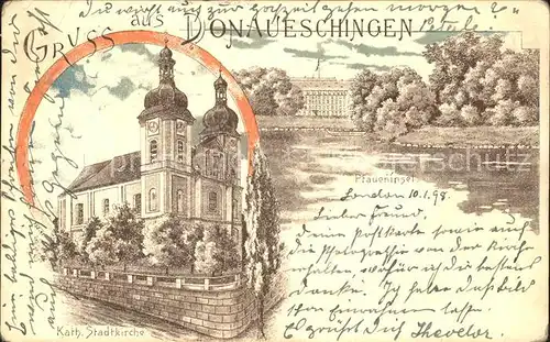 Donaueschingen Pfaueninsel Katholische Stadtkirche Litho / Donaueschingen /Schwarzwald-Baar-Kreis LKR