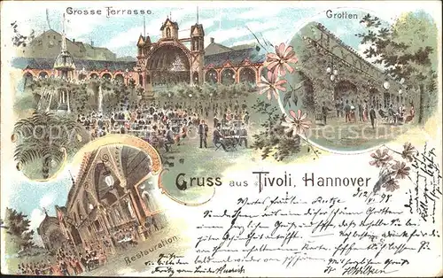 Hannover Vergnuegungspark Tivoli Prachtbauten Grotten Restauration Grosse Terrasse Litho / Hannover /Region Hannover LKR