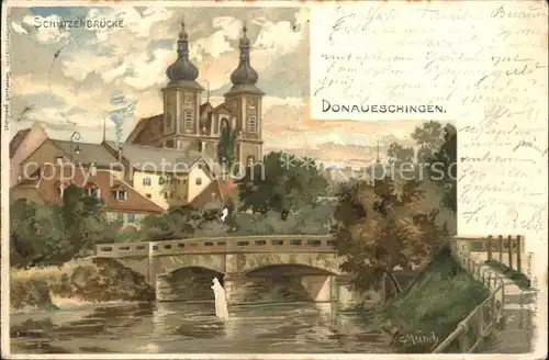 Donaueschingen Schuetzenbruecke Litho Kuenstlerkarte C. Muench / Donaueschingen /Schwarzwald-Baar-Kreis LKR