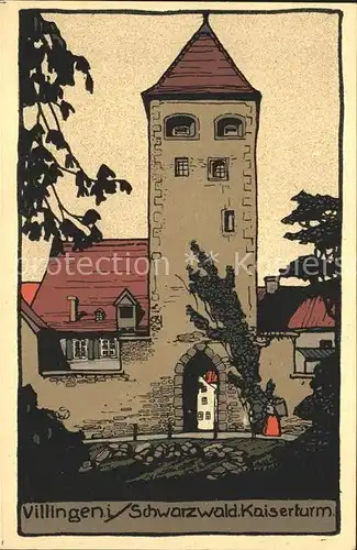 Villingen-Schwenningen Kaiserturm Kuenstler-Steinzeichnung / Villingen-Schwenningen /Schwarzwald-Baar-Kreis LKR