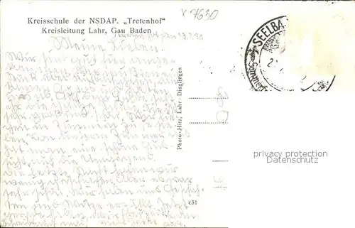 Lahr Schwarzwald Kreisschule der NSDAP Tretenhof  / Lahr /Ortenaukreis LKR
