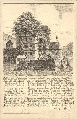 Hirsau Kloster Gedicht Ludwig Uhland Zeichnung Kuenstler J. Luz / Calw /Calw LKR