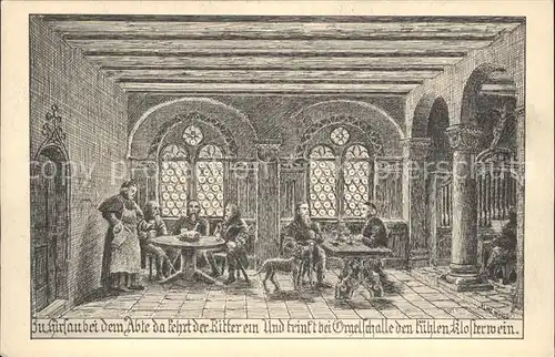 Hirsau Kloster Ritter beim Abt Klosterwein Zeichnung Kuenstler J. Luz / Calw /Calw LKR