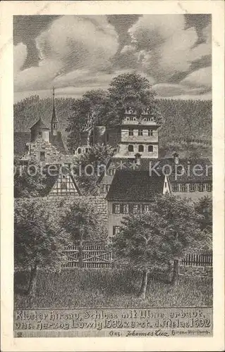 Hirsau Kloster Schloss mit Ulme Herzog Ludwig Zeichnung Kuenstler J. Luz / Calw /Calw LKR