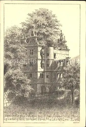 Hirsau Schloss mit Ulme Herzog Ludwig Zeichnung Kuenstler J. Loz / Calw /Calw LKR