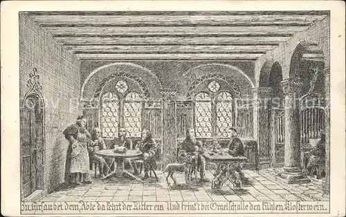 Hirsau Kloster Abt mit Ritter Klosterwein Zeichnung Kuenstler J. Luz / Calw /Calw LKR