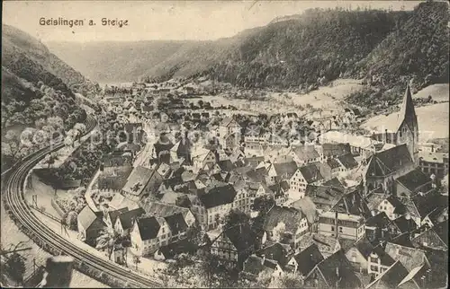 Geislingen Steige Blick ueber die Stadt Kirche Eisenbahn / Geislingen an der Steige /Goeppingen LKR