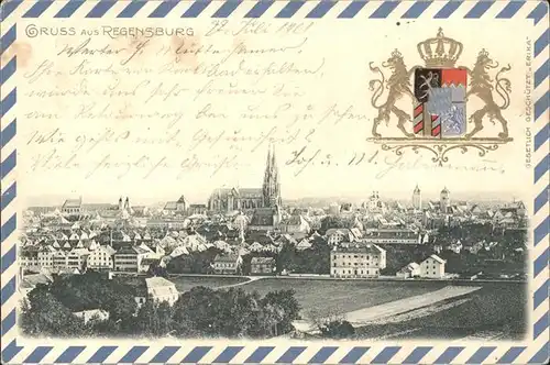 Regensburg Stadtbild mit Dom St Peter Wappen Krone / Regensburg /Regensburg LKR