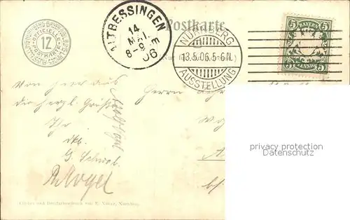 Nuernberg Bayerische Jubliaeums Landesausstellung 1906 Kunsthalle Offizielle Postkarte Nr. 12 / Nuernberg /Nuernberg Stadtkreis