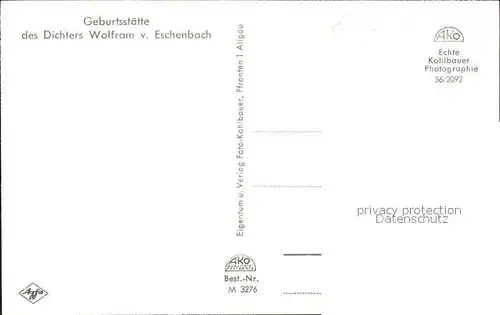 Wolframs-Eschenbach Fliegeraufnahme Geburtsstaette des Dichters Wolfram / Wolframs-Eschenbach /Ansbach LKR