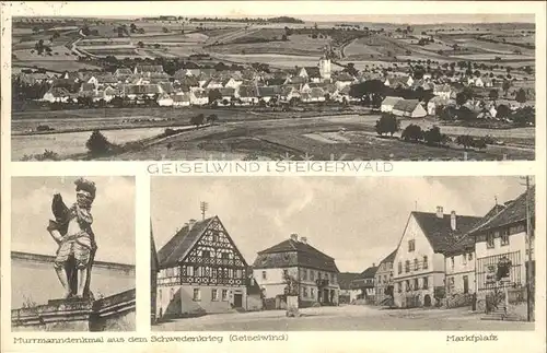 Geiselwind Gesamtansicht Murrmanndenkmal Schwedenkrieg Marktplatz Fachwerk / Geiselwind /Kitzingen LKR