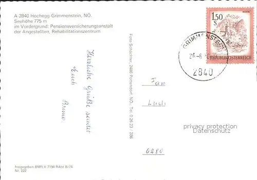 Hochegg Grimmenstein Pensionsversicherungsanstalt Angestellten Rehabilitationszentrum Fliegeraufnahme Kat. Grimmenstein Niederoesterreich