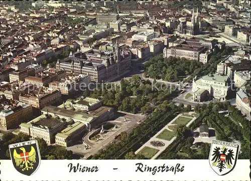 Wien Ringstrasse Parlament Rathaus Universitaet Votivkirche Burgtheater  Volksgarten Fliegeraufnahme Kat. Wien