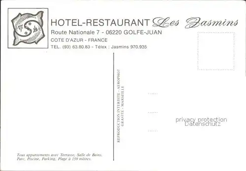 Golfe Juan Fliegeraufnahme Hotel Restaurant Les Jasmins Kat. Antibes