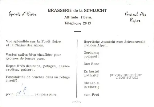 Munster Haut Rhin Elsass Brasserie Col de la Schlucht Kat. Munster