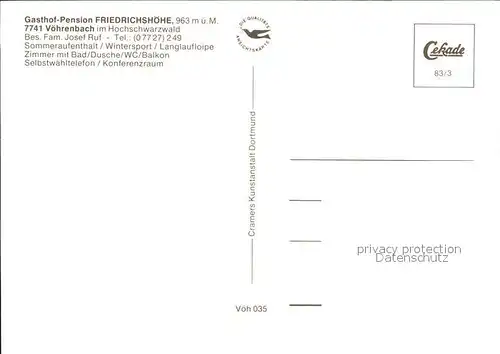 Voehrenbach Gasthaus Pension Friedrichshoehe Kat. Voehrenbach