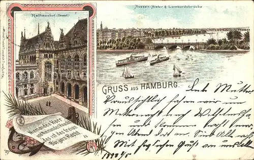 Hamburg Rathaushof Aussenalster und Lombardsbruecke Kat. Hamburg