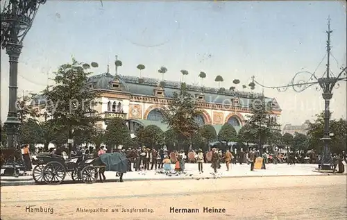 Hamburg Alsterpavillon am Jungfernstieg Pferdekutsche Kat. Hamburg