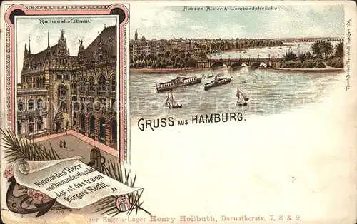 Hamburg Rathaushof Aussenalster und Lombardsbruecke Kat. Hamburg