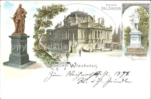 Wiesbaden Kgl Theater Denkmal Kaiser Wilhelm I Kat. Wiesbaden