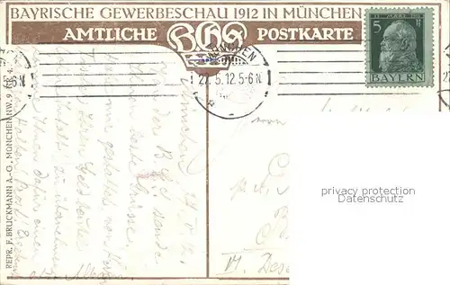 Muenchen Bayerische Gewerbeschau 1912 Kat. Muenchen
