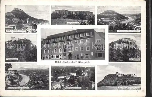 Koenigstein Saechsische Schweiz Stadt und Festung Pfaffenstein Lilienstein Baerenstein Papststein Hotel Sachsenhof Bad Schweizermuehle Kat. Koenigstein Saechsische Schweiz