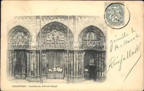 Chartres Eure et Loir Cathedrale Portail Royal Stempel auf AK Kat. Chartres