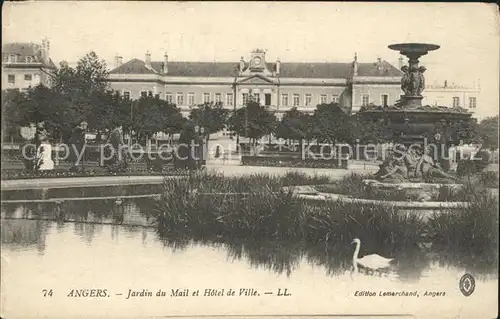 Angers Jardin du Mail et Hotel de Ville Fontaine Schwan Kat. Angers