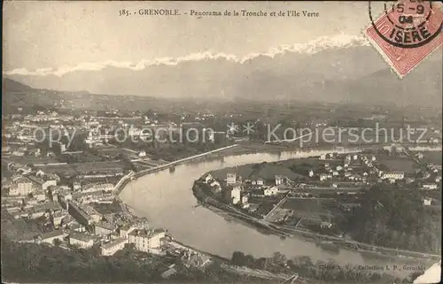 Grenoble Panorama de la Tronche et Ile Verte Stempel auf AK Kat. Grenoble