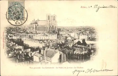 Reims Champagne Ardenne Cathedrale Palais de Justice Theatre Stempel auf AK Kat. Reims