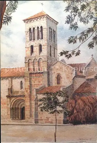 Agonges Eglise Romane Bourbonnaise Aquarelle de Didier Rocher Kuenstlerkarte Kat. Agonges