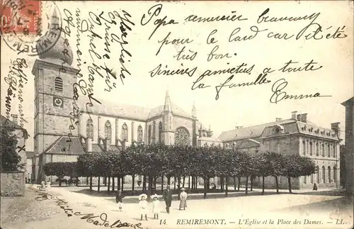 Remiremont Vosges Eglise et Place des Dames Stempel auf AK Kat. Remiremont