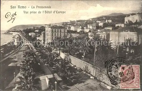 San Remo La Promenade vue prise de l Hotel d Europe Stempel auf AK Kat. San Remo