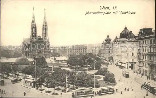 Wien Maximilianplatz mit Votivkirche Strassenbahn Kat. Wien