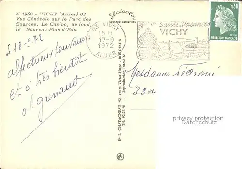 Vichy Allier Vue aerienne sur le Parc des Sources Casino Nouveau Plan d Eau Kat. Vichy