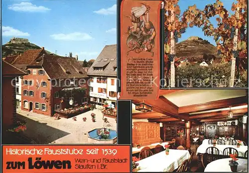 Staufen Breisgau Hotel Restaurant Zum Loewen Historische Fauststube  Kat. Staufen im Breisgau