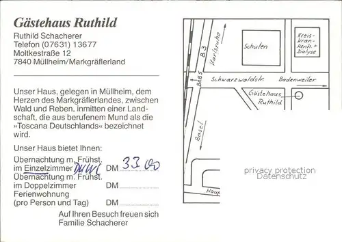 Muellheim Baden Gaestehaus Ruthild Kat. Muellheim