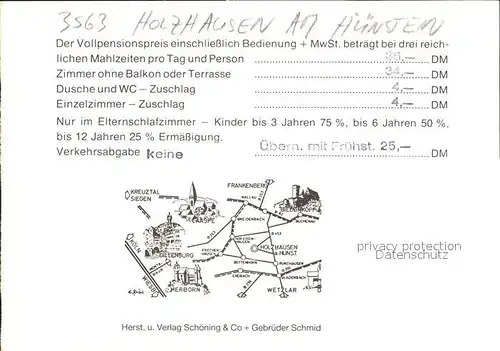 Holzhausen Huenstein Waldhotel am Schwimmbad Kat. Dautphetal