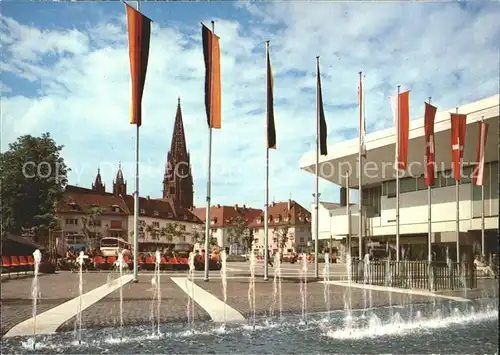 Freiburg Breisgau Karlsplatz Fahnen Brunnen Kat. Freiburg im Breisgau