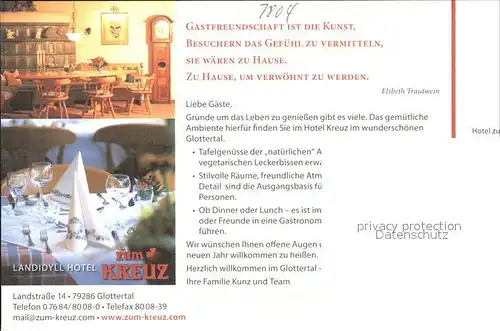 Glottertal Hotel zum Kreuz Gutschein  Kat. Glottertal Schwarzwald