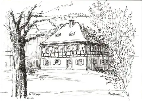 Gundelfingen Breisgau Gasthaus Der alte Engel Zeichnung Rolf Fauter  Kat. Gundelfingen