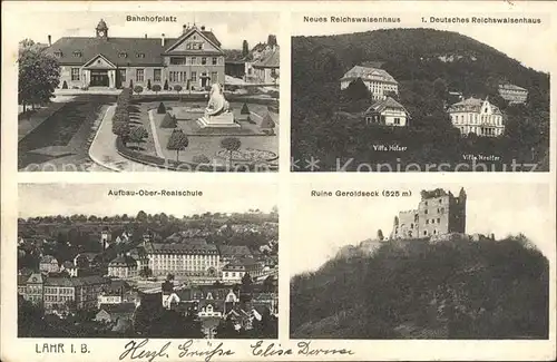 Lahr Schwarzwald Bahnhofplatz Dt Reichswaisenhaus Aufbau Realschule Ruine Geroldseck Kat. Lahr