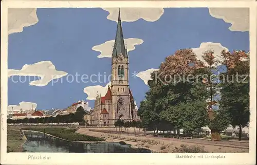 Pforzheim Stadtkirche mit Lindenplatz Kat. Pforzheim