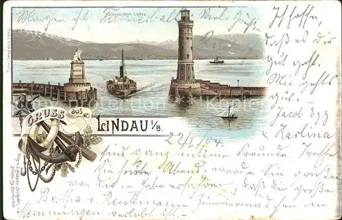 Lindau Bodensee Hafeneinfahrt Dampfschiff Leuchtturm Kat. Lindau (Bodensee)