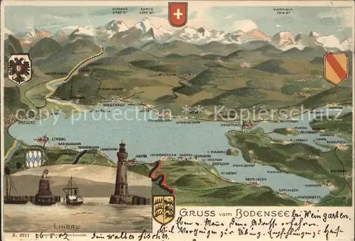 Lindau Bodensee und Umgebung Panoramakarte mit Schweizer Alpen Kat. Lindau (Bodensee)