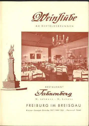 Freiburg Breisgau Restaurant Fahnenberg Weinstube Kat. Freiburg im Breisgau