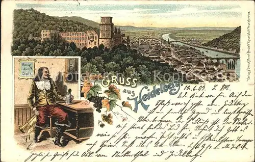 Heidelberg Neckar Trompeter Litho Kat. Heidelberg