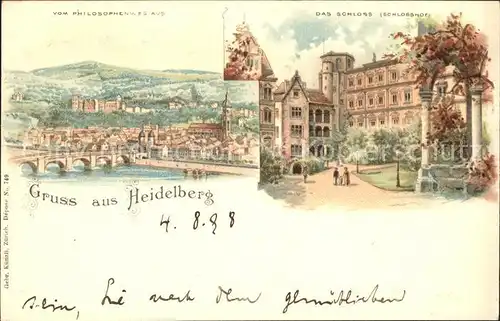 Heidelberg Neckar Schloss Schlosshof Litho Kat. Heidelberg