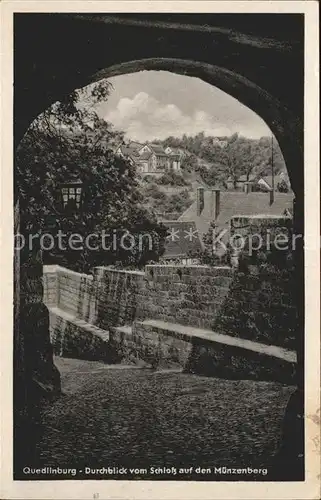 Quedlinburg Durchblick vom Schloss auf den Muenzenberg Kat. Quedlinburg